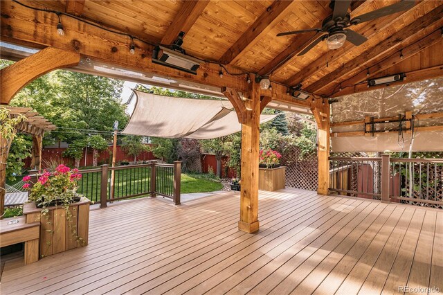 10154 Fairgate Way, Highlands Ranch, CO 80126 - deck featuring a ceiling fan and a fenced backyard