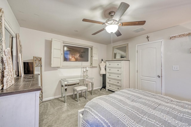 310 Chipeta Ave, Poncha Springs, CO 81242 - bedroom with light colored carpet, baseboards, and a ceiling fan