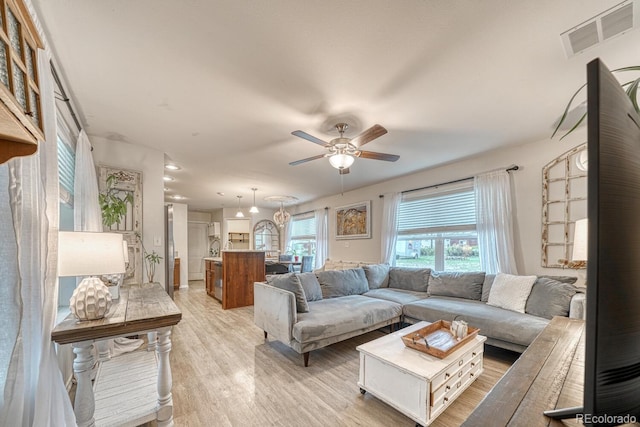 310 Chipeta Ave, Poncha Springs, CO 81242 - living area with ceiling fan, light wood-type flooring, and recessed lighting