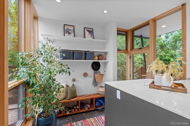 mudroom featuring tile patterned flooring and recessed lighting
