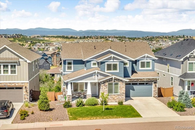 1721 Wingfeather Ln, Castle Rock, CO 80108 - craftsman-style house featuring stone siding, concrete driveway, and a residential view