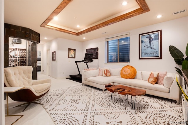 living room with a raised ceiling