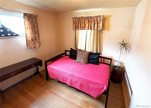 bedroom featuring multiple windows and wood-type flooring