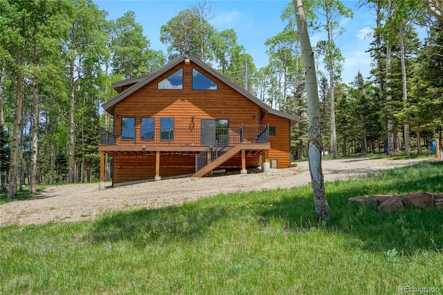 2474 Wendt Ln, Fort Garland, CO 81133 - back of house with a wooden deck and stairs