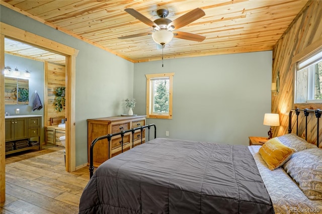 2474 Wendt Ln, Fort Garland, CO 81133 - bedroom with wooden ceiling, light wood-type flooring, multiple windows, wood walls, and ensuite bathroom