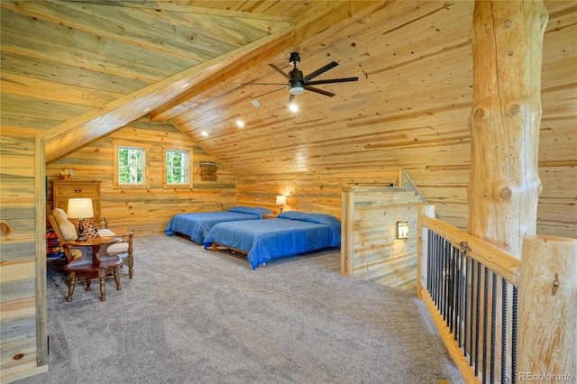 2474 Wendt Ln, Fort Garland, CO 81133 - carpeted bedroom featuring wooden ceiling and wooden walls