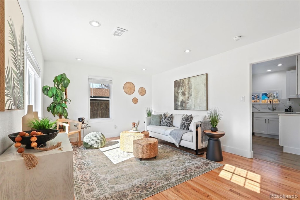 living room with hardwood / wood-style flooring