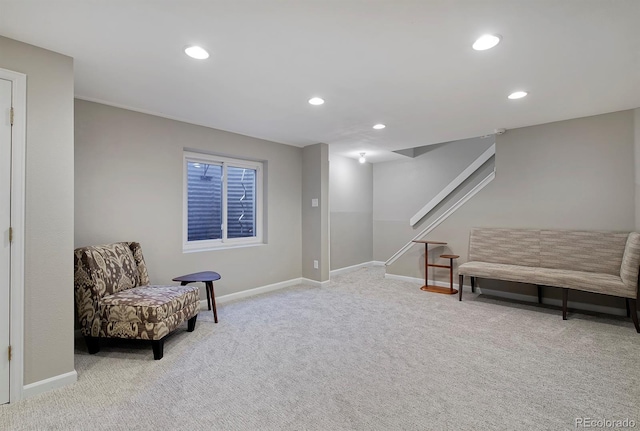 690 W Jamison Cir, Littleton, CO 80120 - sitting room with carpet flooring, recessed lighting, baseboards, and stairs