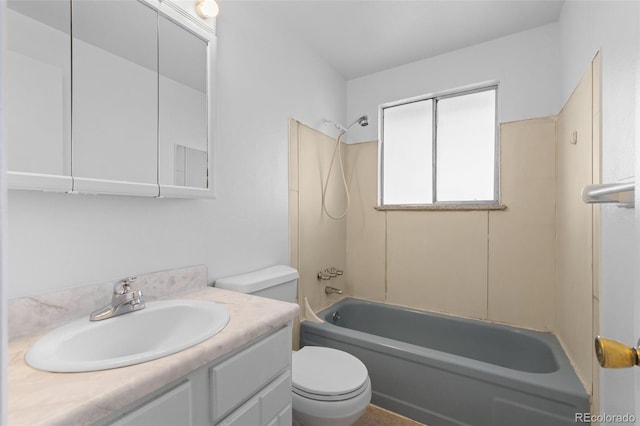 full bathroom with vanity, toilet, and shower / washtub combination