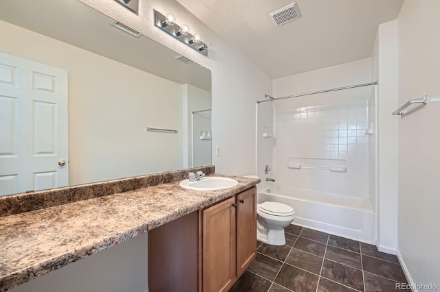 bathroom featuring tile patterned floors, visible vents, toilet, and vanity