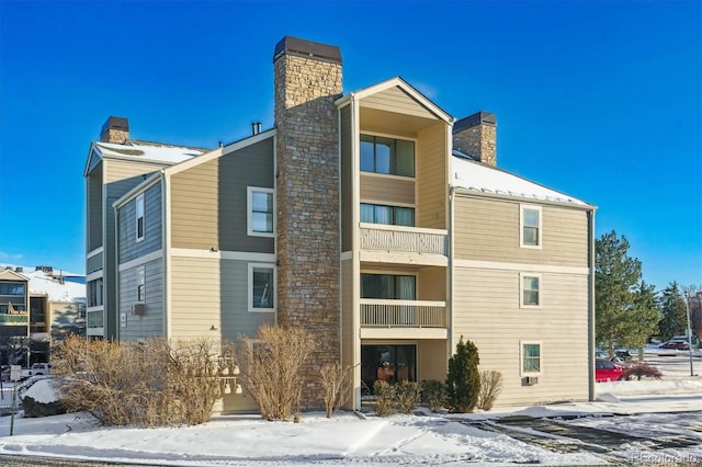 view of snow covered building