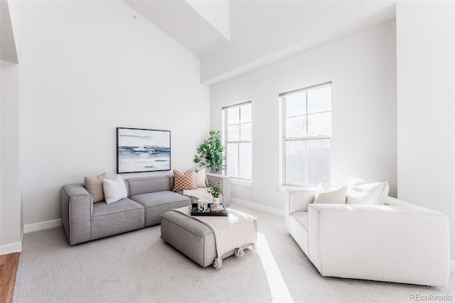 living room featuring a high ceiling