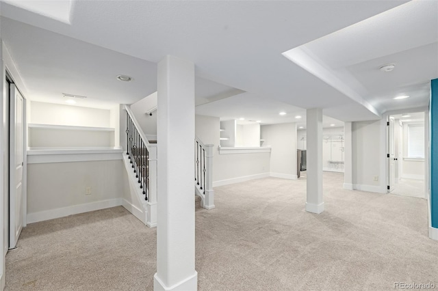 basement with light carpet