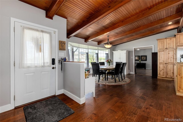 10220 W Montgomery Ave, Littleton, CO 80127 - foyer with dark wood-style flooring, baseboards, and wood ceiling