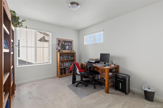 view of carpeted home office