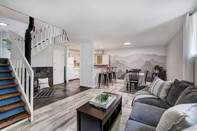 891 Fairview Blvd Unit 20, Breckenridge, CO 80424 - living area with stairs, wood finished floors, and recessed lighting