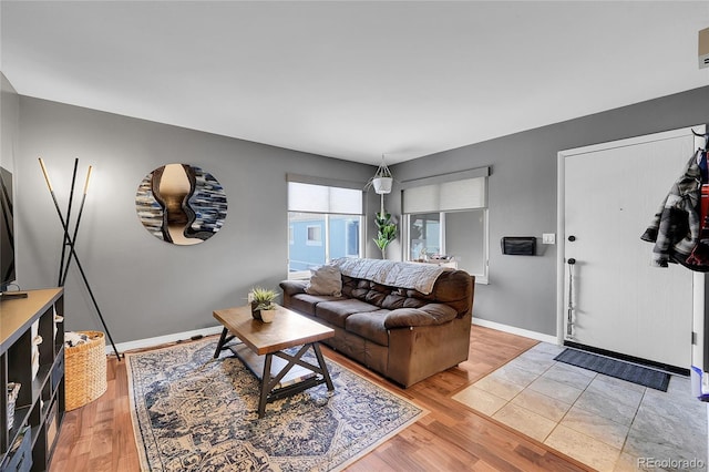 living area with light wood-style flooring