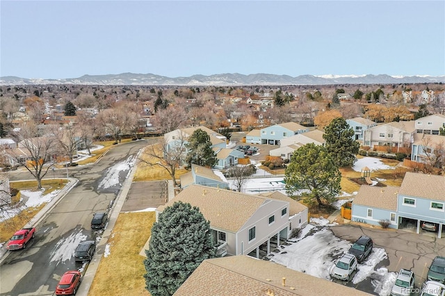 aerial view of residential area with a mountain backdrop