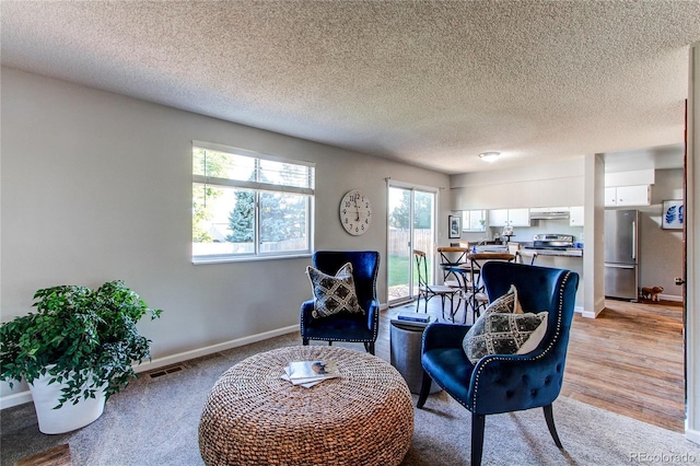 8538 W Glasgow Pl, Littleton, CO 80128 - living area with a textured ceiling and light carpet