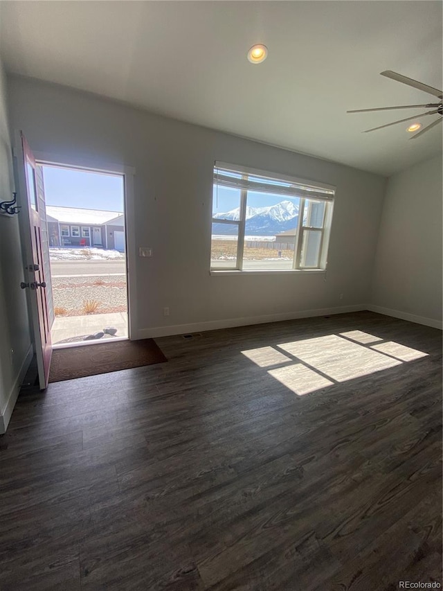 129 Red Tail Blvd, Buena Vista, CO 81211 - empty room featuring dark wood-style flooring, baseboards, ceiling fan, and recessed lighting