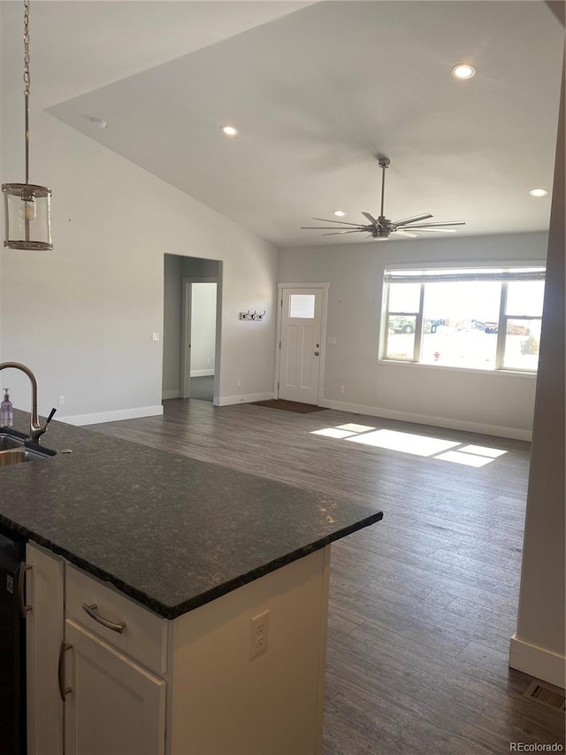 129 Red Tail Blvd, Buena Vista, CO 81211 - kitchen with a sink, baseboards, white cabinetry, a ceiling fan, and recessed lighting