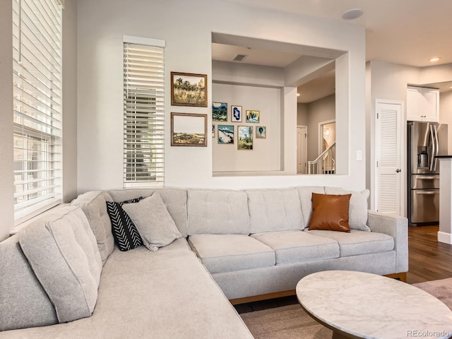 living room with hardwood / wood-style flooring