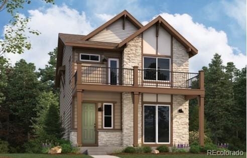 3864 W 82nd Ln, Westminster, CO 80031 - rear view of house featuring stone siding and a balcony