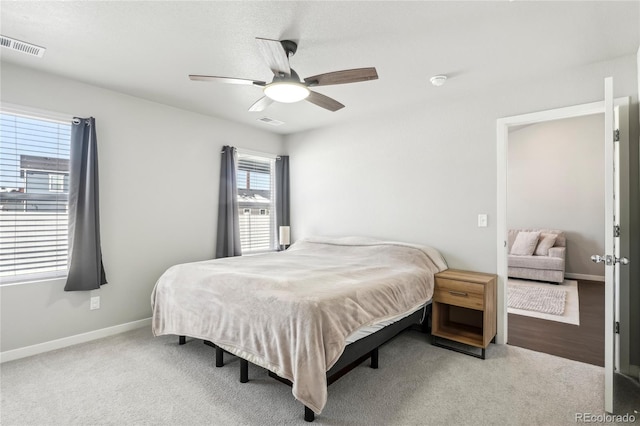 bedroom featuring carpet flooring and ceiling fan