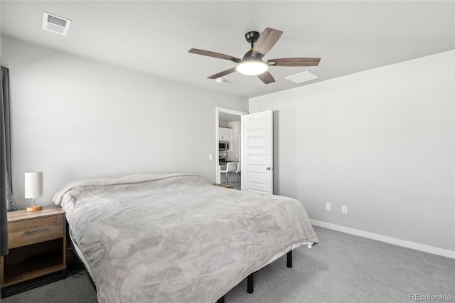 bedroom with carpet floors and ceiling fan