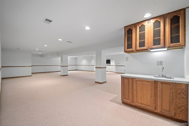 4161 W Lake Cir N, Littleton, CO 80123 - indoor wet bar featuring recessed lighting, light carpet, and baseboards