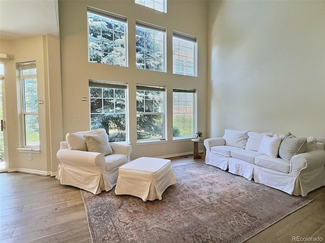 3000 E 112th Ave Unit 102, Northglenn, CO 80233 - living room with healthy amount of natural light, wood-type flooring, and a towering ceiling