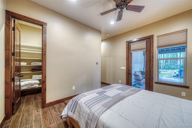 25735 County Road 295, Nathrop, CO 81236 - bedroom with wood finish floors, recessed lighting, a ceiling fan, and access to outside