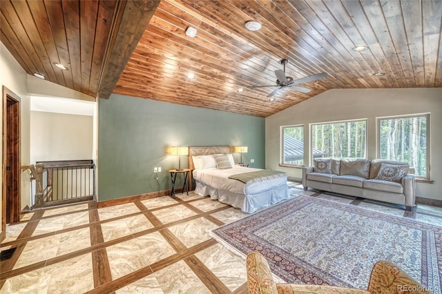 25735 County Road 295, Nathrop, CO 81236 - bedroom featuring lofted ceiling, inlaid floor details, wood ceiling, and ceiling fan