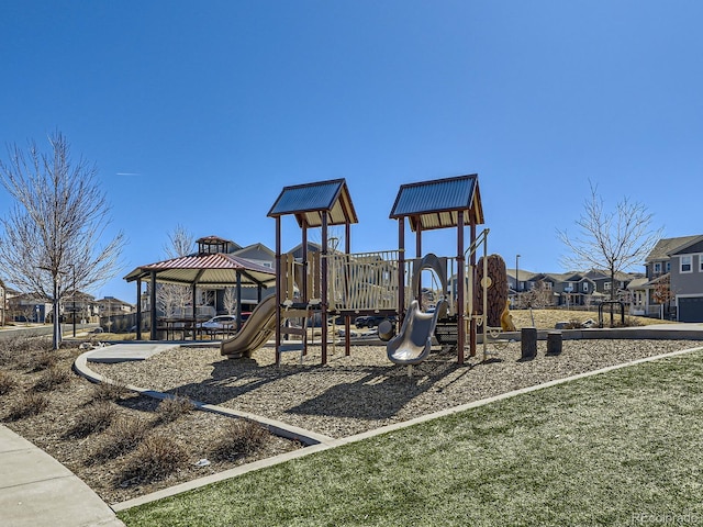 community play area featuring a residential view and a gazebo