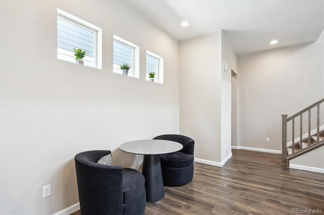 10557 Eby Cir, Lone Tree, CO 80124 - sitting room with wood finished floors, stairs, and recessed lighting
