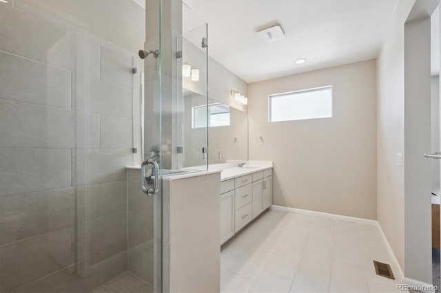 10557 Eby Cir, Lone Tree, CO 80124 - full bath with double vanity, a stall shower, and tile patterned floors