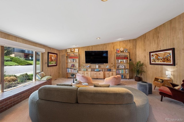 3895 Chimayo Rd, Littleton, CO 80123 - living room with built in features, wood walls, and carpet