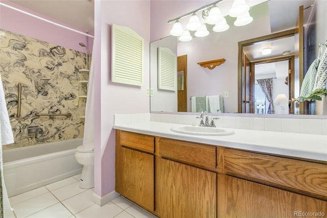 3550 S Harlan St Unit 214, Denver, CO 80235 - bathroom with shower / bathtub combination with curtain, tile patterned flooring, and vanity