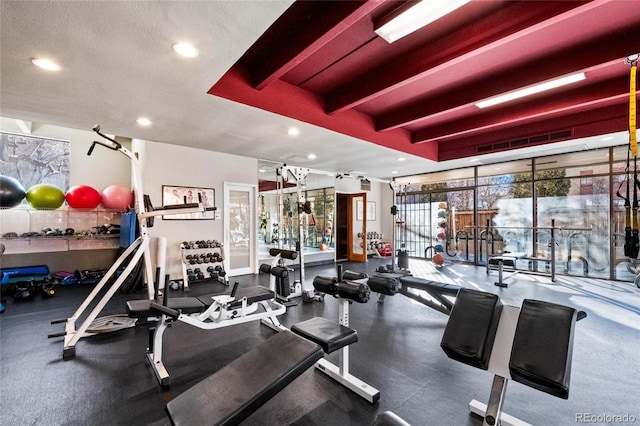 gym with recessed lighting