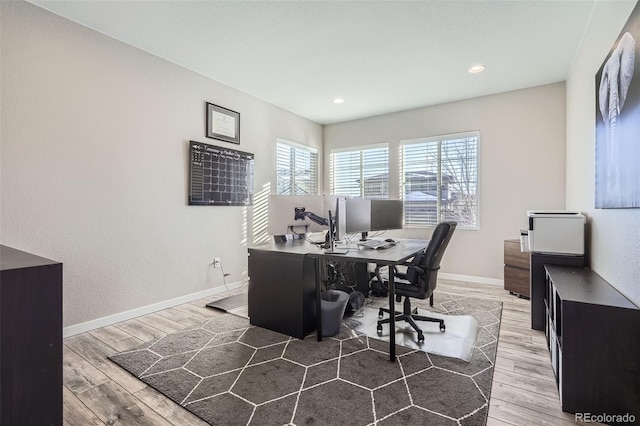 home office featuring hardwood / wood-style flooring