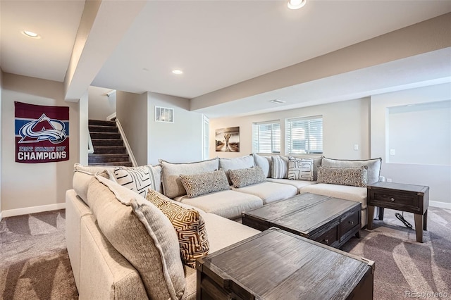 living room featuring carpet floors