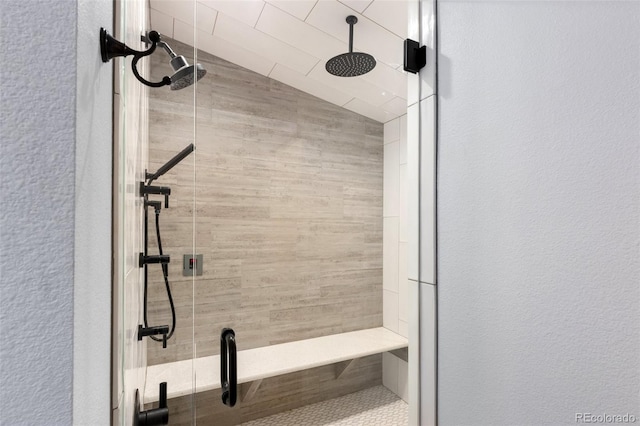 2434 Virgo Dr, Colorado Springs, CO 80906 - bathroom with a shower stall and a textured wall