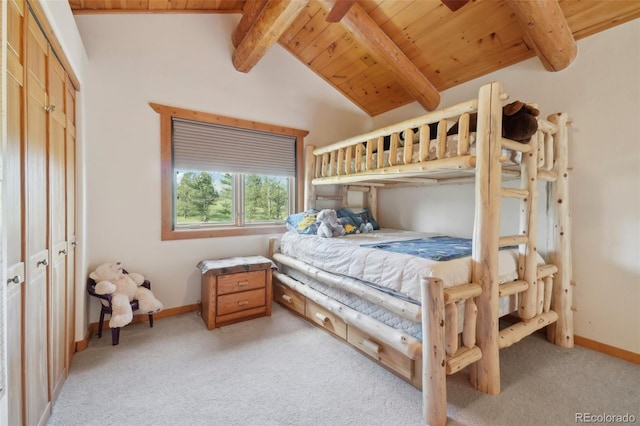 3557 Palmer Ridge Dr, Parker, CO 80134 - bedroom with light colored carpet, wood ceiling, and baseboards