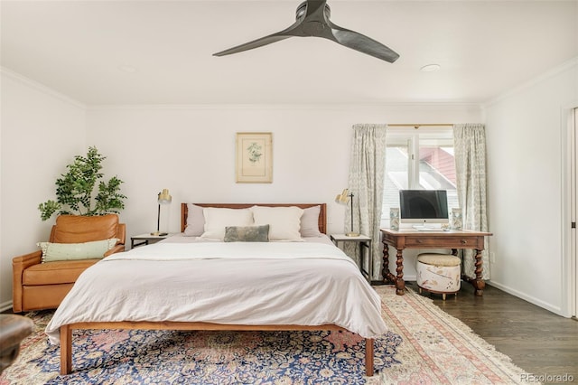 40 S Dexter St, Denver, CO 80246 - bedroom with ornamental molding, wood finished floors, and a ceiling fan