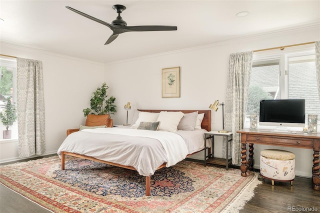 40 S Dexter St, Denver, CO 80246 - bedroom featuring ornamental molding, wood finished floors, and ceiling fan