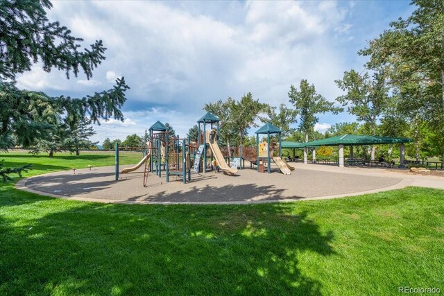 view of play area with a yard