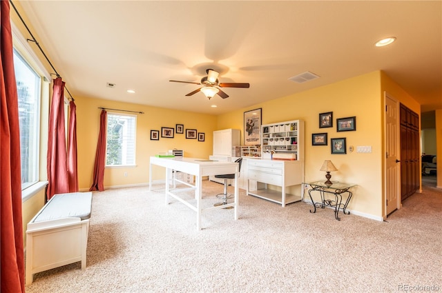 3902 Eagle Tail Ln, Castle Rock, CO 80104 - carpeted home office with ceiling fan, recessed lighting, and baseboards