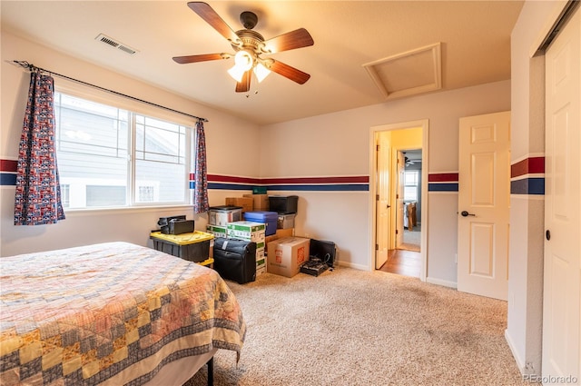 3902 Eagle Tail Ln, Castle Rock, CO 80104 - carpeted bedroom featuring attic access, baseboards, and ceiling fan