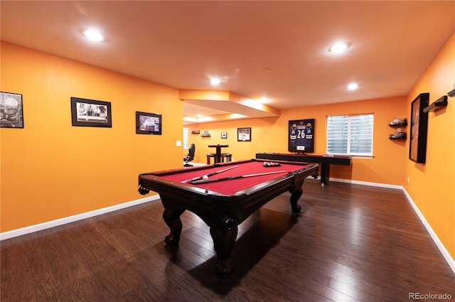 3902 Eagle Tail Ln, Castle Rock, CO 80104 - rec room with billiards table, wood finished floors, baseboards, and recessed lighting