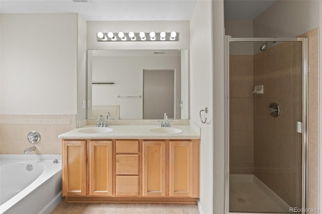 8399 Stonybridge Cir, Highlands Ranch, CO 80126 - full bath featuring a stall shower, double vanity, and a bath